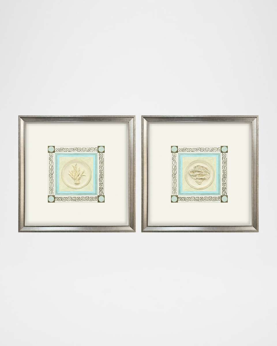 "Coral Circles I" Hand-Embellished Giclees, Set of 2